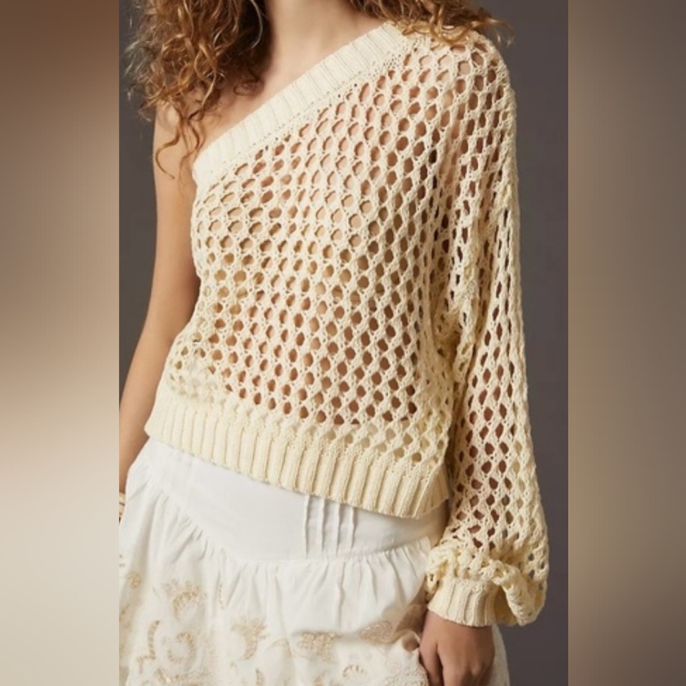 NWT Anthropologie One Shoulder Ivory Knit Sweater
